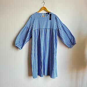 NWT ZANZEA Blue Gingham Puff Sleeve Midi Dress